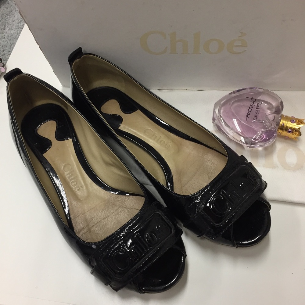 Chloé Black patten leather, Peep Toe ballet flats - Picture 4 of 8